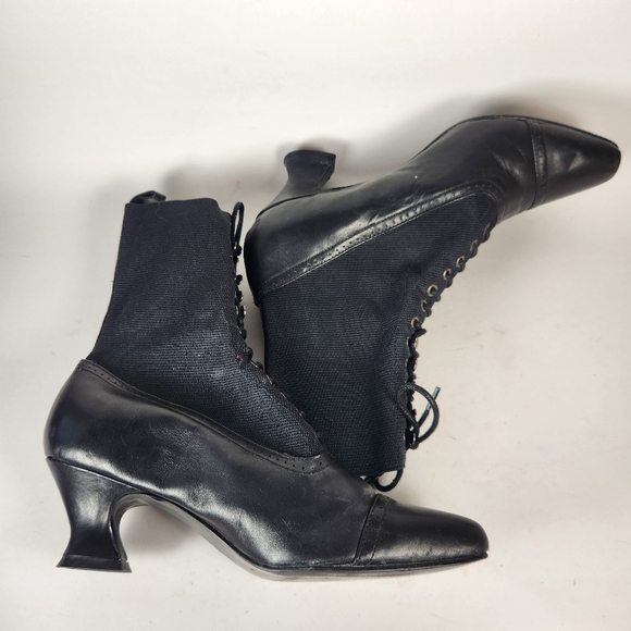 FLINGS Womens Boots Size 6 Black Leather Victorian Granny 90s Chunky Heel Shoe - Picture 7 of 11